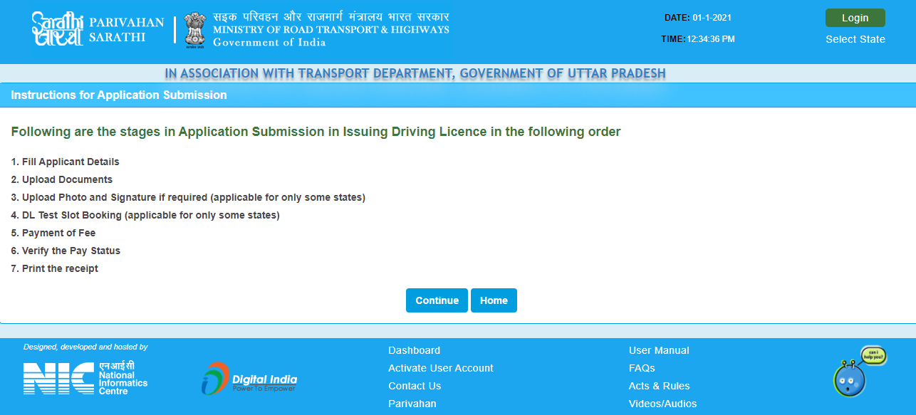 driving licence online apply in up