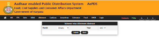 Haryana Ration Card List Scheme Wise Allotment