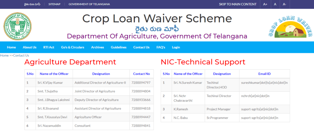 Crop Loan Waiver Scheme Contact Us