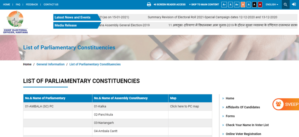 List Of Parliamentary Constituencies
